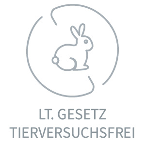 Icon LT. Tierversuchsfrei, mit weißem Hintergrund und grauem Icon 