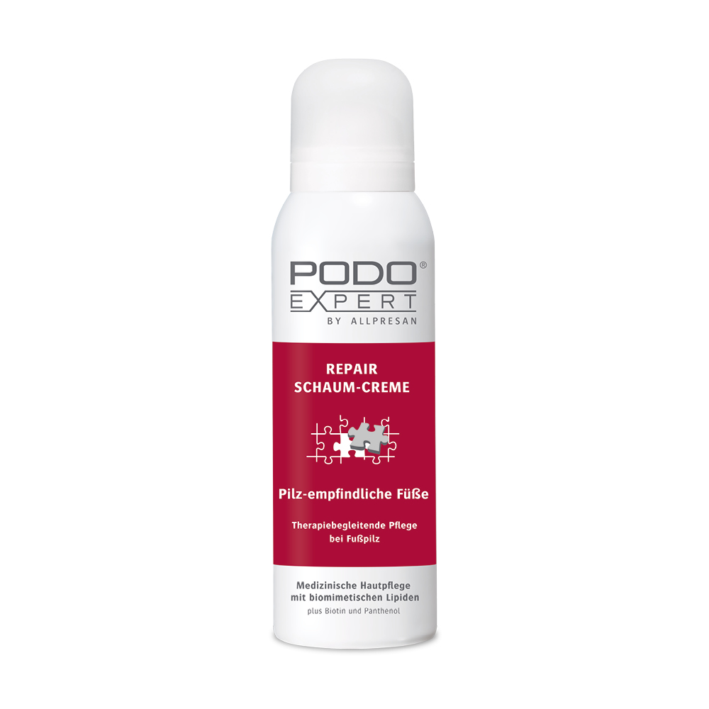 Podoexpert Repair Schaum-Creme für Pilz-empfindliche Füße in der 125 ml Dose.