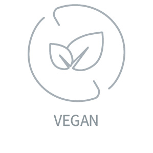 Icon der veganen Produkte, mit weißem Hintergrund und grauem Icon 